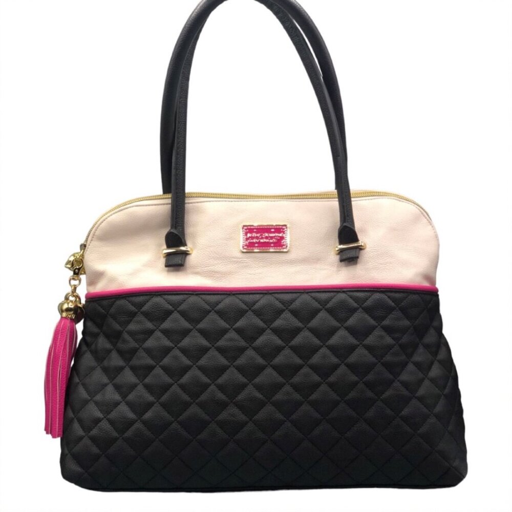 NEW Betsey Johnson Large Quilted Tassel Shoulder Bowler Bag Handbag Purse